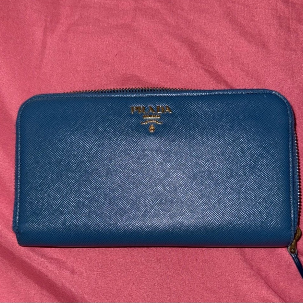 Prada Teal Wallet with Gold Zipper